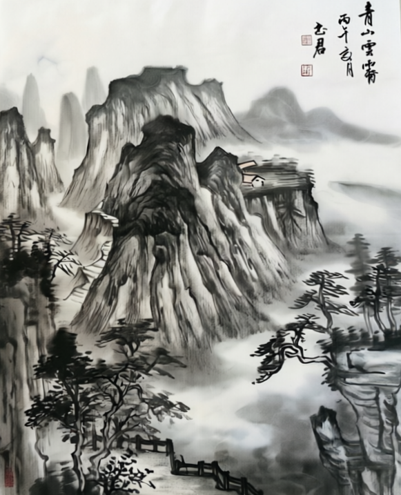 国画《青山云雾》（作者：李书君）.png
